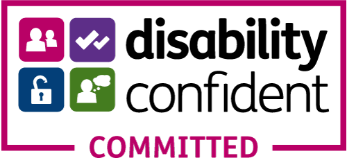 The Disability Confident Committed Logo, links to Gov website